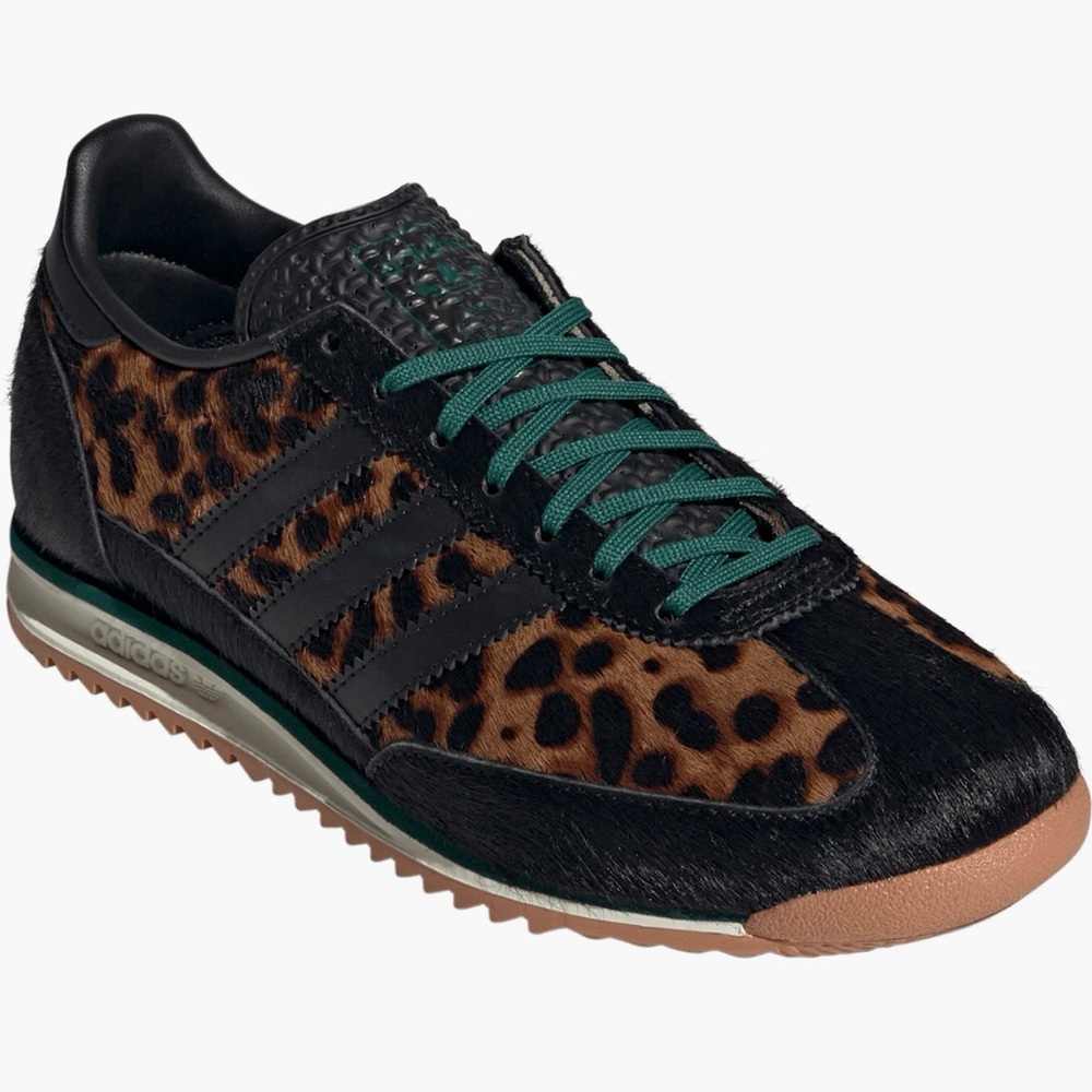 Adidas SL72 calf hair leopard Print Sneakers with Green laces and sole stripe